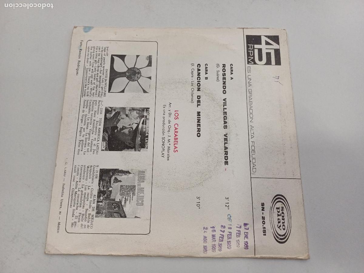 Discos de vinilo: LOS CARABELAS/CANCION DEL MINERO/SINGLE. - Foto 3
