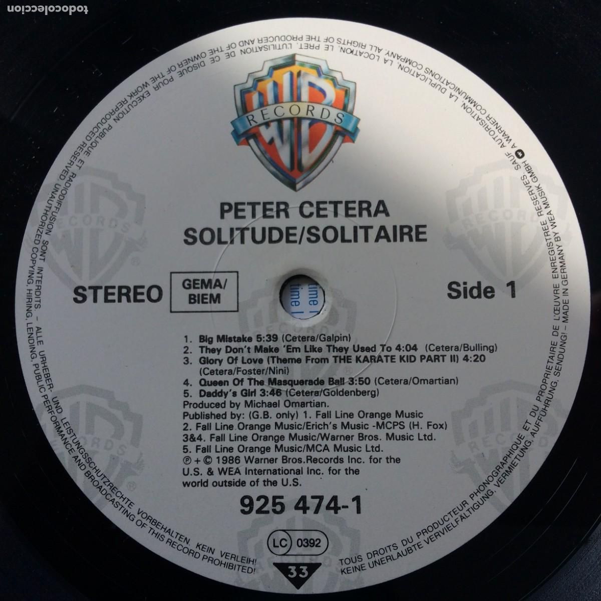 Discos de vinilo: Peter Cetera &lrm;&ndash; Solitude / Solitaire Germany 1986 Warner Bros Records - Foto 5