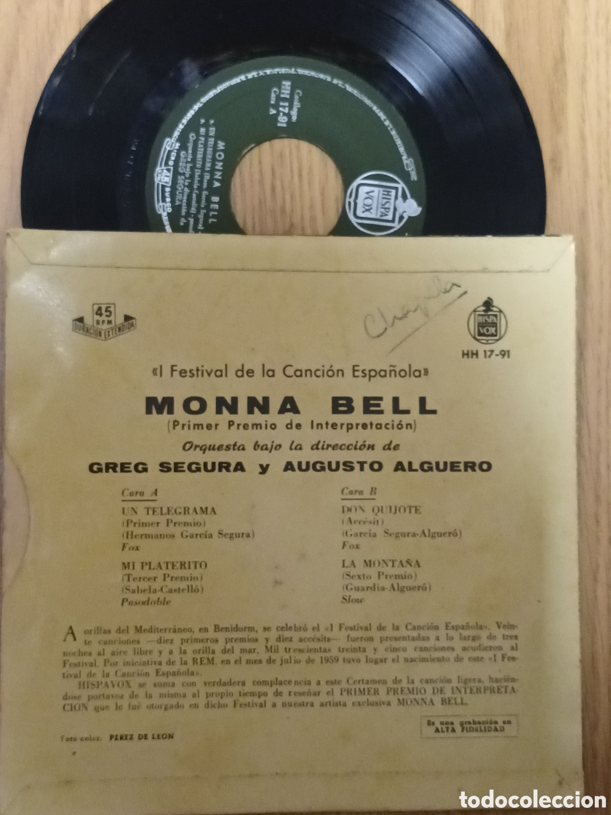 Discos de vinilo: Monna Bell cancion espa&ntilde;ola - Foto 2