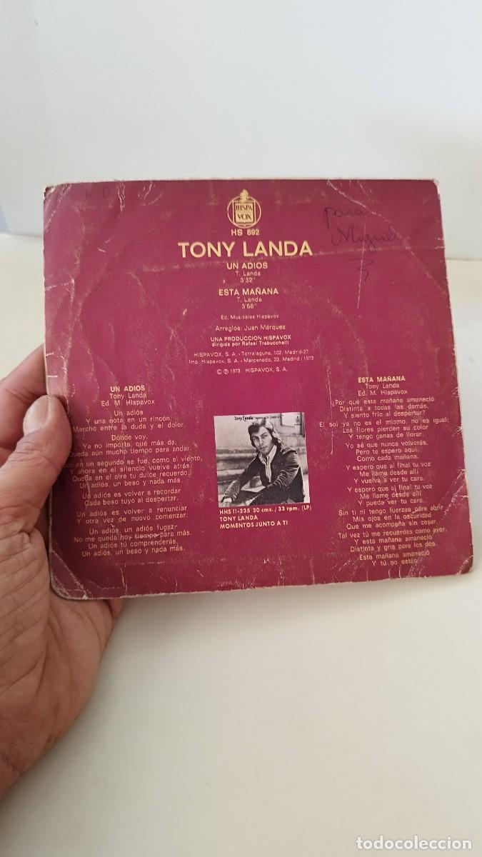 Discos de vinilo: Tony Landa &ndash; Un Adi&oacute;s. Single 7&rdquo;. - Foto 2