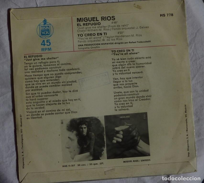 Discos de vinilo: MIGUEL RIOS // EL REFUGIO // 1971 // SINGLE - Foto 2