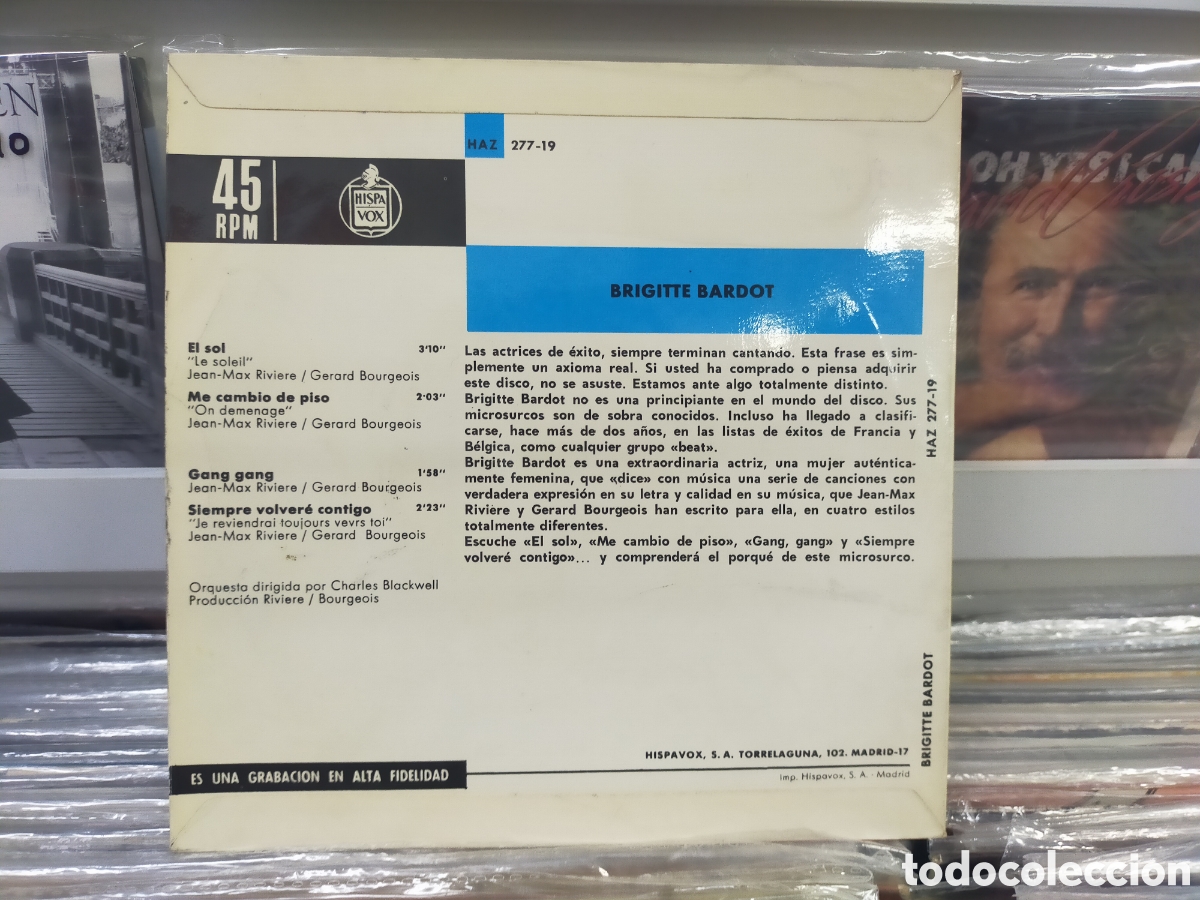 Discos de vinilo: Brigitte bardot ep el sol + 3 Espa&ntilde;a 1966 - Foto 2