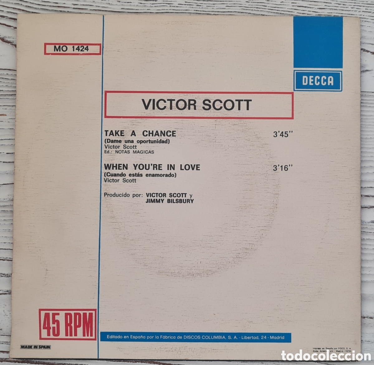 Discos de vinilo: SINGLE - VICTOR SCOTT - TAKE A CHANCE - 1974 - Foto 2