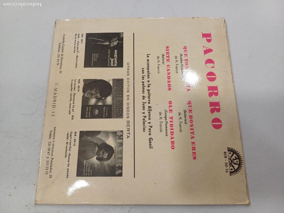 Discos de vinilo: PACORRO/QUE TOMA TOMA/SINGLE. - Foto 3