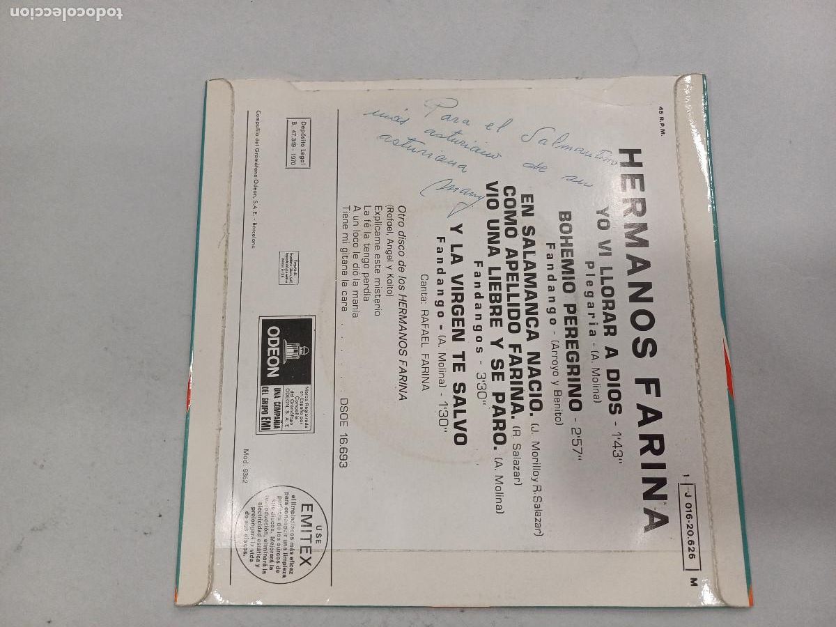 Discos de vinilo: HERMANOS FARINA/YO VI LLORAR A DIOS/SINGLE. - Foto 3