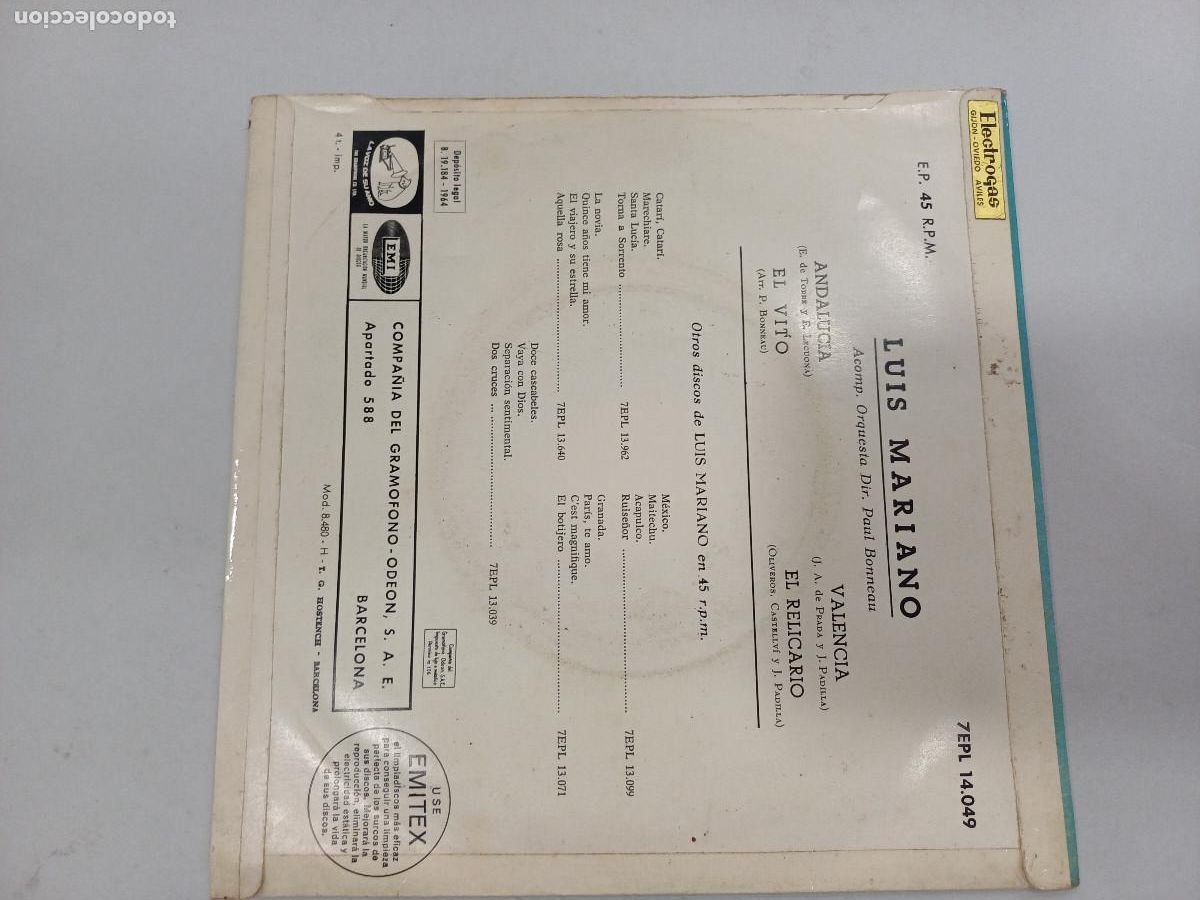 Discos de vinilo: LUIS MARIANO/ANDALUCIA/SINGLE. - Foto 3