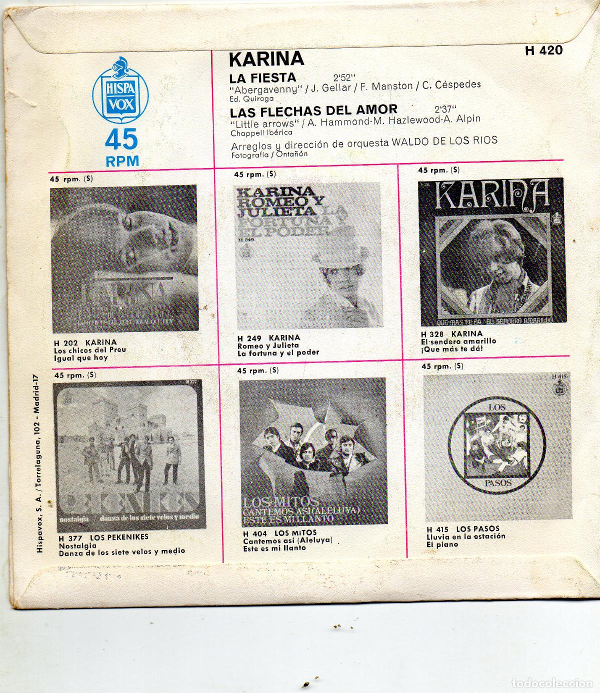 Discos de vinilo: KARINA - LA FIESTA - 1968 - SINGLE - Foto 2