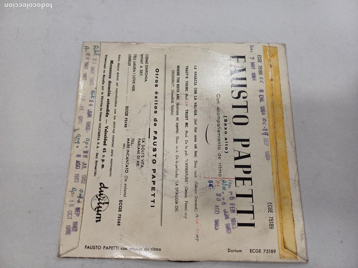 Discos de vinilo: FAUSTO PAPETTI/LA RAGAZZA CON LA VALIGIA/SINGLE. - Foto 3