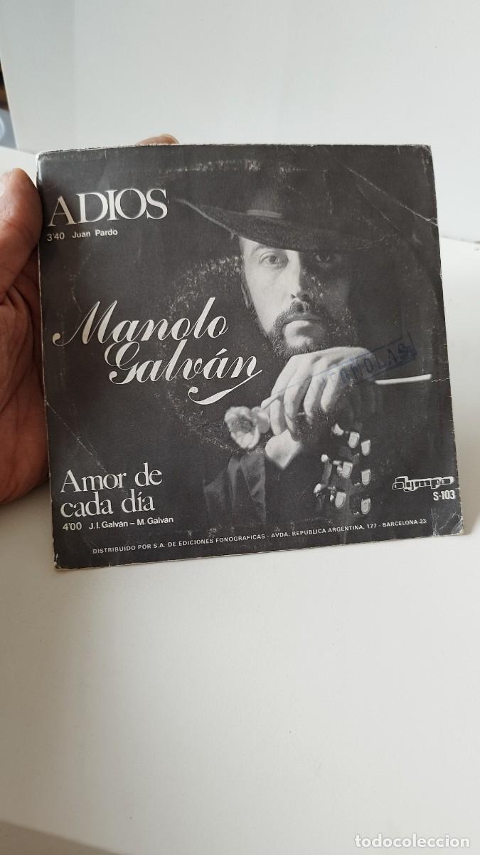 Discos de vinilo: Manolo Galvan - Adios / Amor de Cada Dia. Single 7&rdquo;. - Foto 2