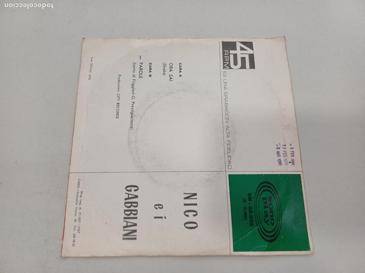 Discos de vinilo: NICO E I GABBIANI/ORAL SAI/SINGLE. - Foto 3