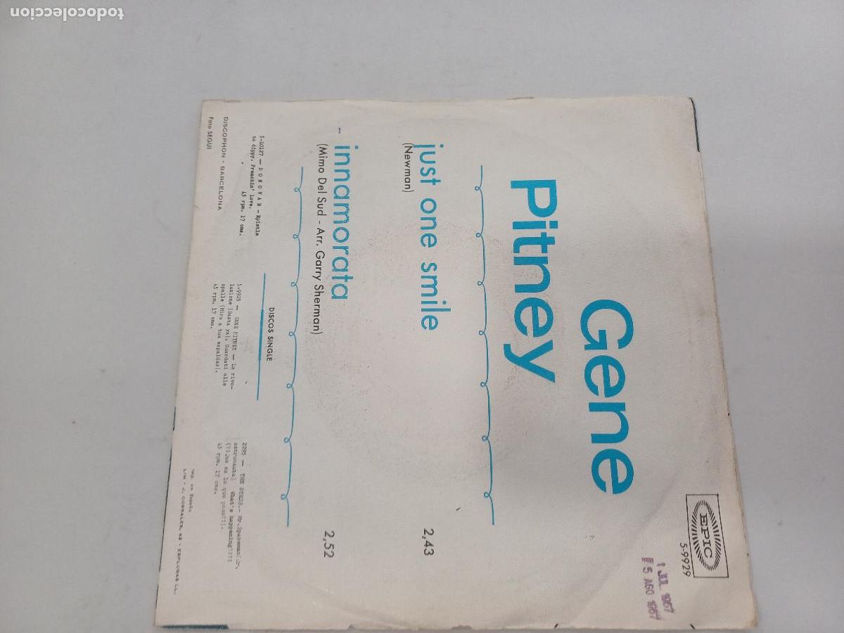 Discos de vinilo: GENE PITNEY/JUST ONE SMILE/SINGLE. - Foto 3