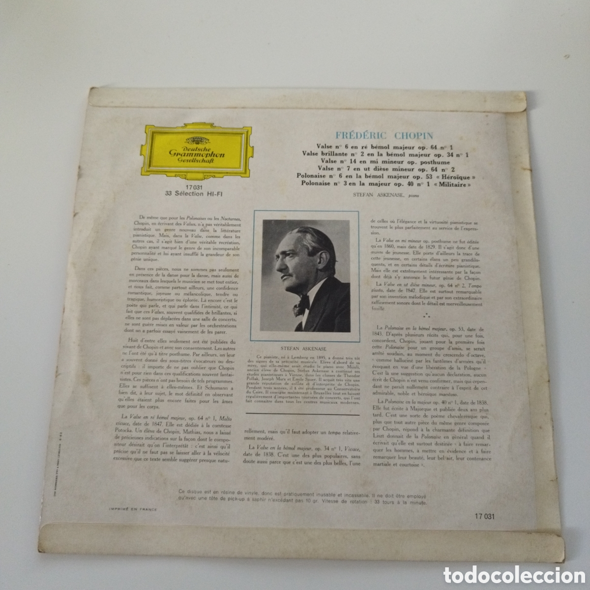 Discos de vinilo: VINILO LP 10&rdquo; / FREDERIC CHOPIN / SELECTION CLASSIQUE / DEUTSCHE GRAMPOHON GESELLSCHAFT - Foto 2