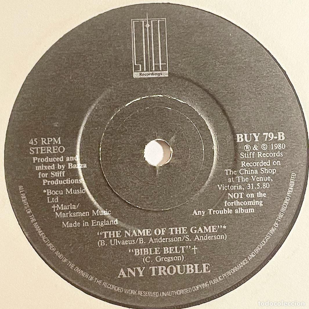 Discos de vinilo: ANY TROUBLE / SECOND CHOICE / Single 1980 / Stiff Records UK - Foto 3