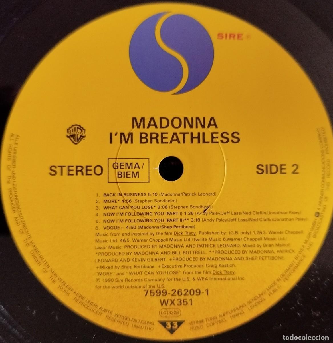 Discos de vinilo: MADONNA ** Im Breathless ** VINILO LP 1990 - Foto 4