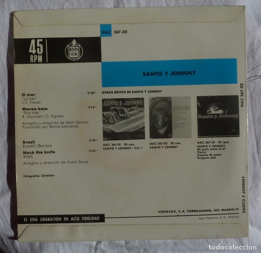 Discos de vinilo: SANTO Y JOHNNY // EL MAR+3 // 1966 // EP - Foto 2