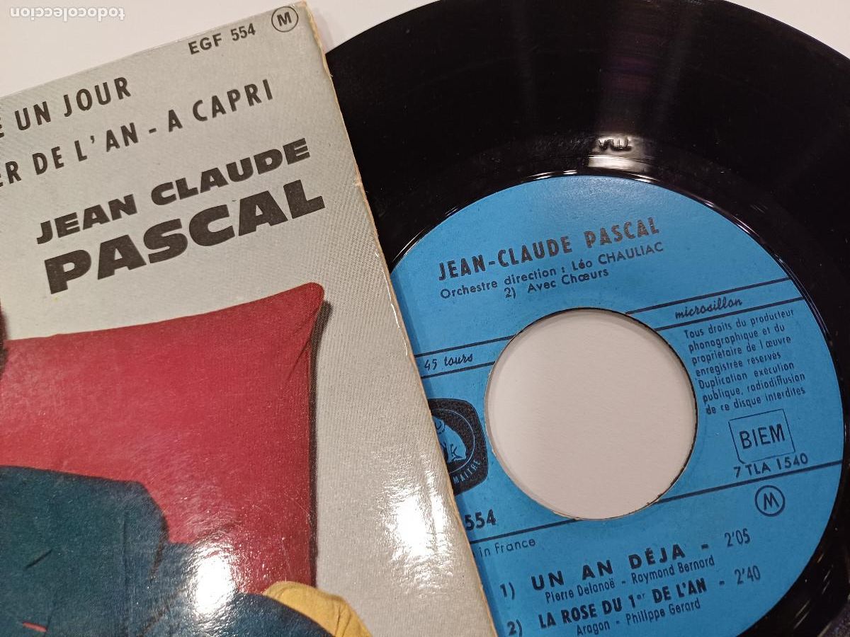 Discos de vinilo: JEAN CLAUDE PASCAL/UN AN DEJA/SINGLE. - Foto 2