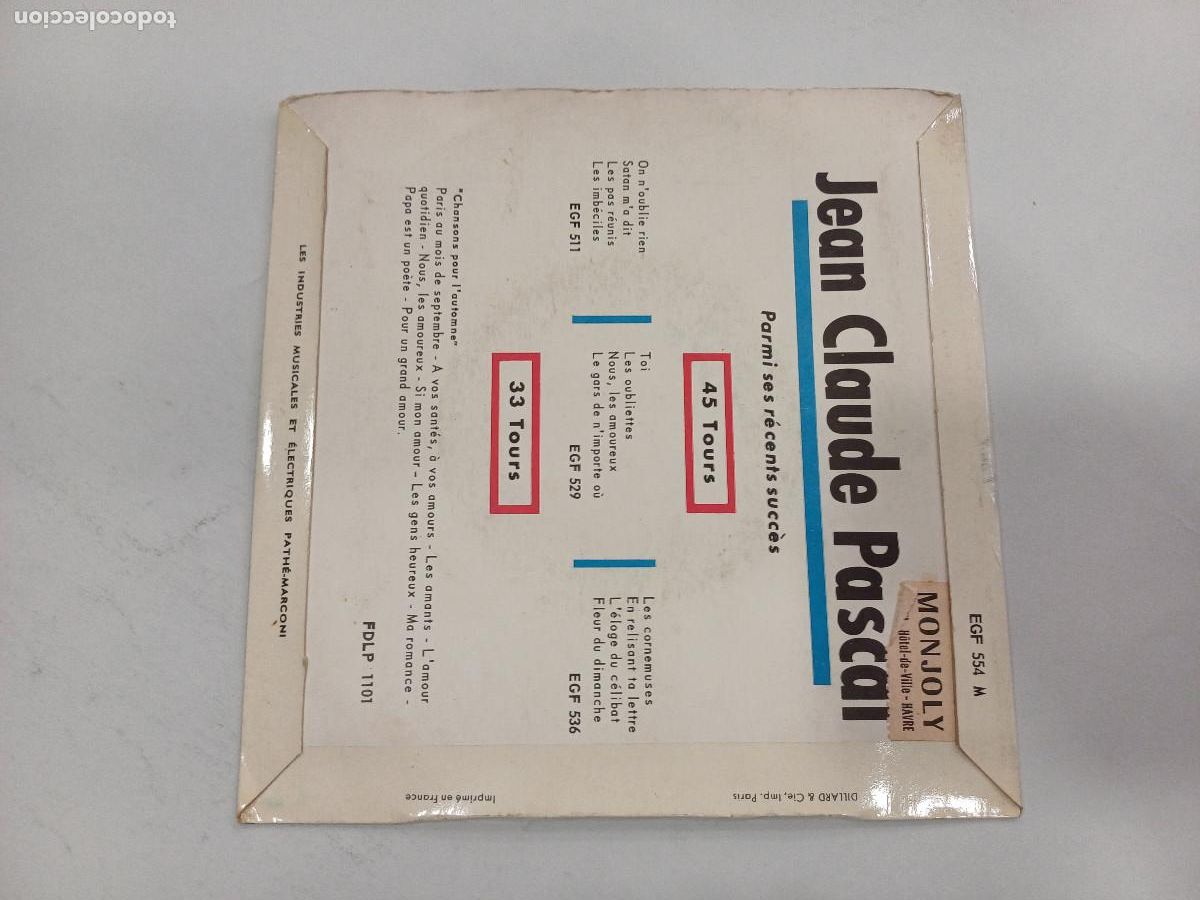 Discos de vinilo: JEAN CLAUDE PASCAL/UN AN DEJA/SINGLE. - Foto 3