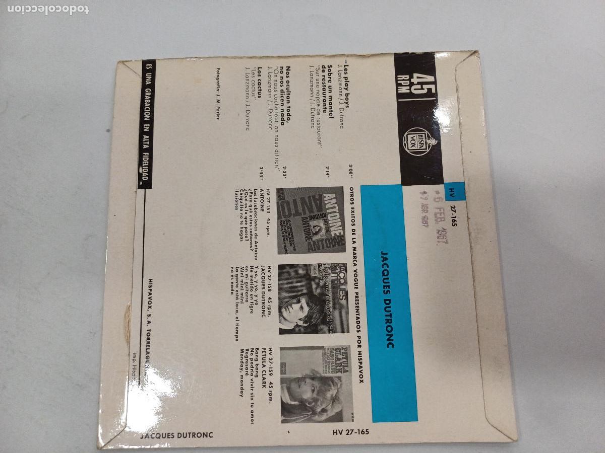 Discos de vinilo: JACQUES DUTRONC/LES PLAY BOYS/SINGLE. - Foto 3