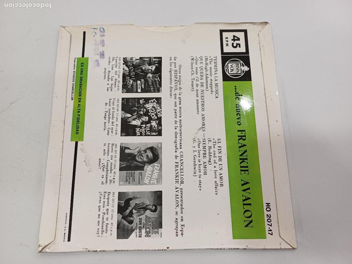 Discos de vinilo: FRANKIE AVALON/TERMINA LA MUSICA/SINGLE. - Foto 3