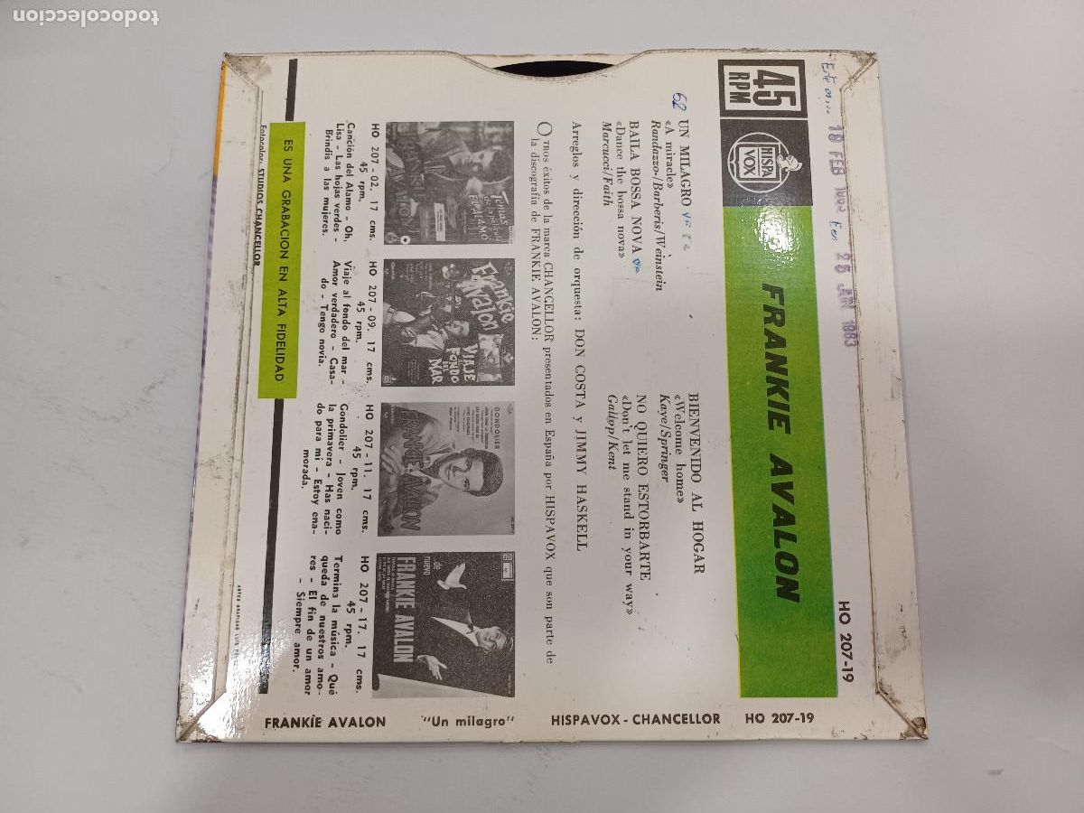 Discos de vinilo: FRANKIE AVALON/UN MILAGRO/SINGLE. - Foto 3