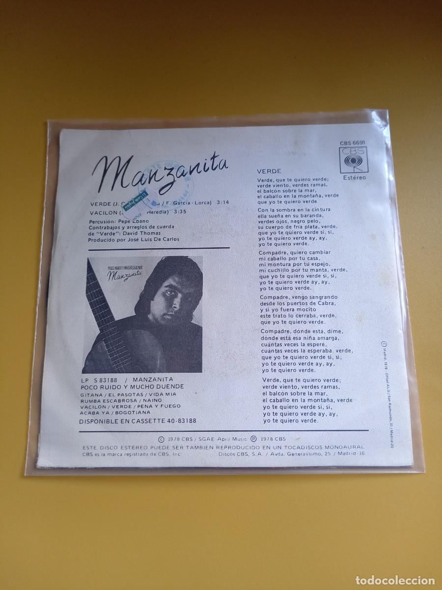 Discos de vinilo: Manzanita - Verde / Vacil&oacute;n 1979 - Foto 2