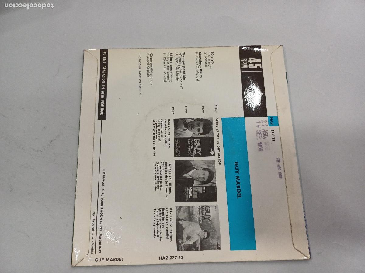 Discos de vinilo: GUY MARDEL/TU Y YO/SINGLE. - Foto 3