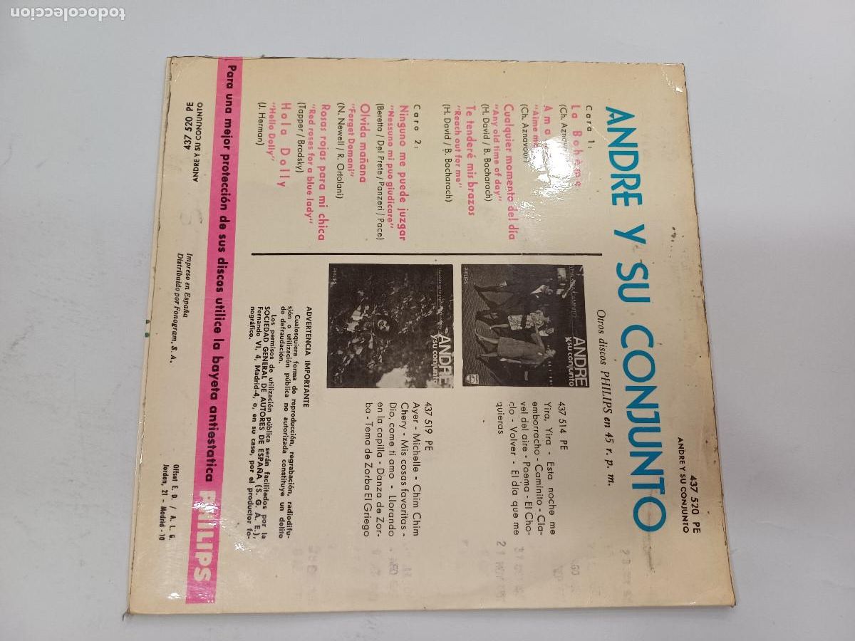 Discos de vinilo: ANDRE Y SU CONJUNTO/LA BOHEME/SINGLE. - Foto 3