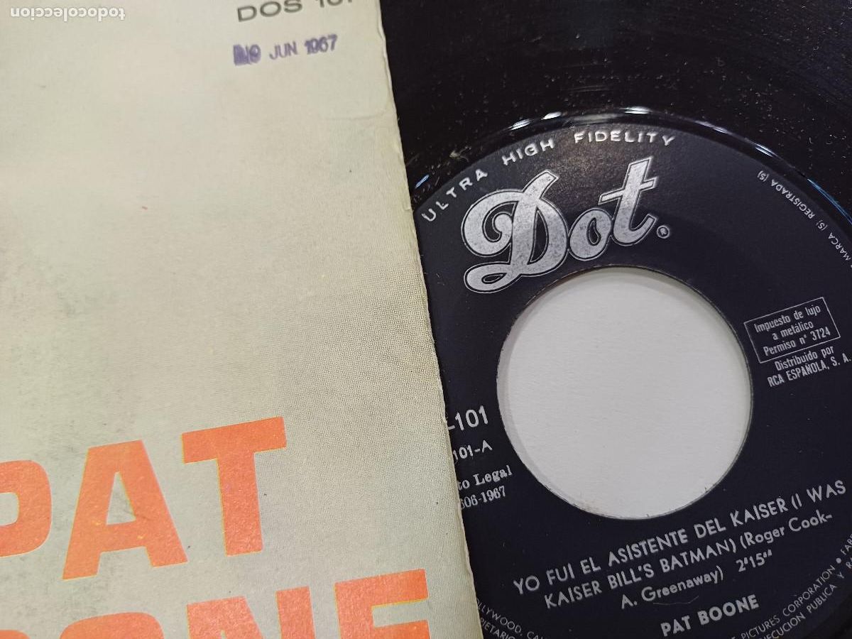 Discos de vinilo: PAT BOONE/YO FUI EL ASISTENTE DEL KAISER/SINGLE. - Foto 2