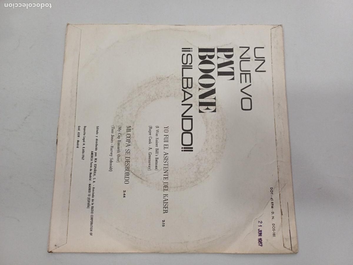 Discos de vinilo: PAT BOONE/YO FUI EL ASISTENTE DEL KAISER/SINGLE. - Foto 3