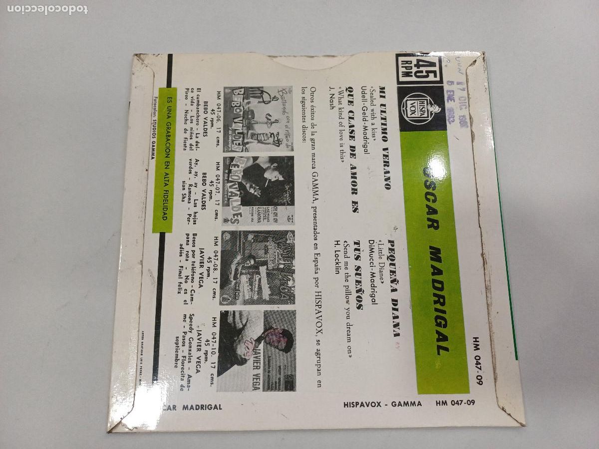Discos de vinilo: OSCAR MADRIGAL/MI ULTIMO VERANO/SINGLE. - Foto 3