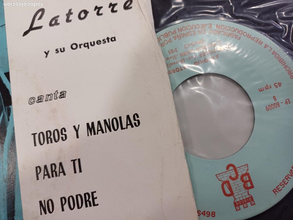 Discos de vinilo: ANTONIO LATORRE/TOROS Y MANOLAS/SINGLE. - Foto 2