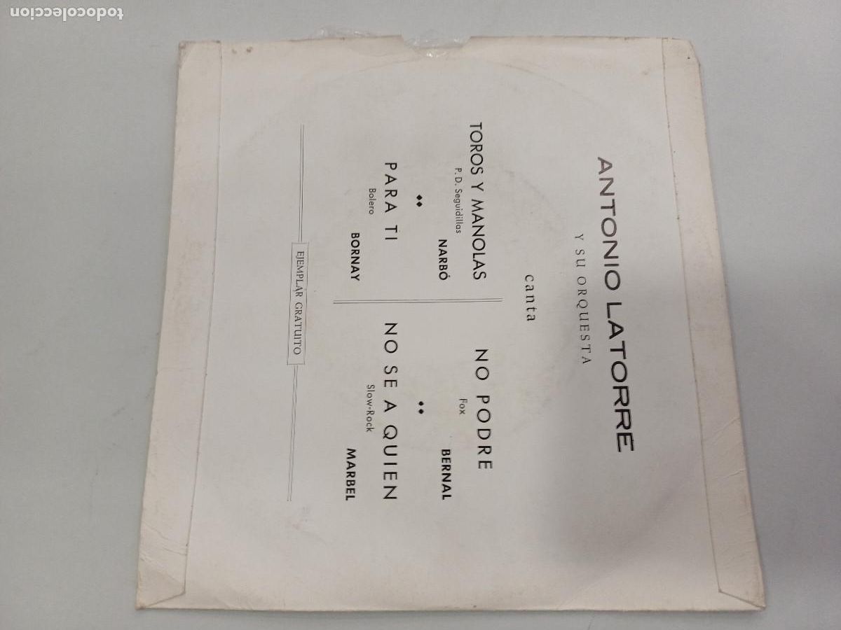 Discos de vinilo: ANTONIO LATORRE/TOROS Y MANOLAS/SINGLE. - Foto 3