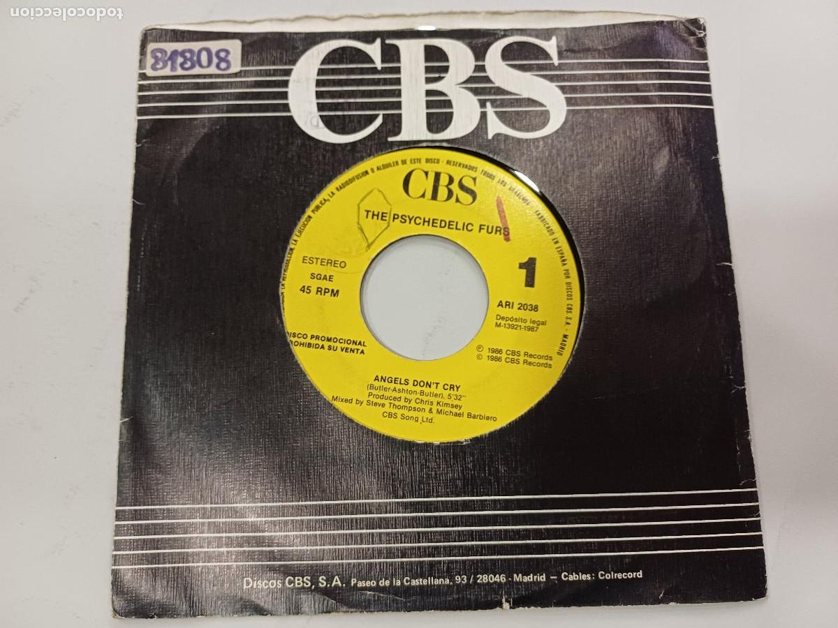 Vinyl records: THE PSYCHEDELIC FURS/ANGELS DON'T CRY/SINGLE PROMOCIONAL.