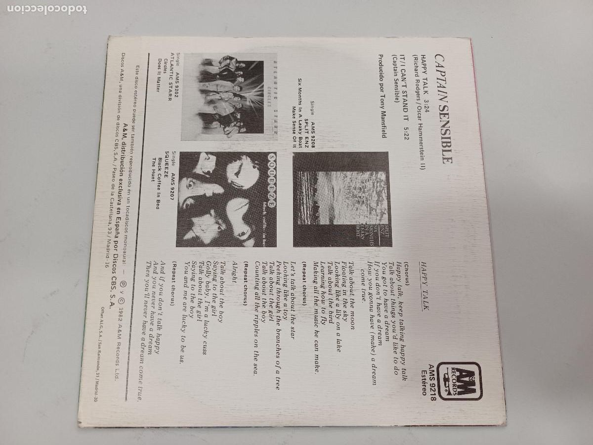 Discos de vinilo: CAPTAIN SENSIBLE/HAPPY TALK/SINGLE. - Foto 3
