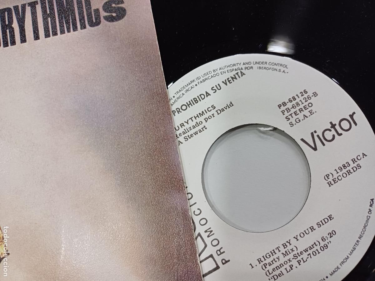 Discos de vinilo: EURYTHMICS/RIGHT BY YOUR SIDE/SINGLE PROMOCIONAL. - Foto 2