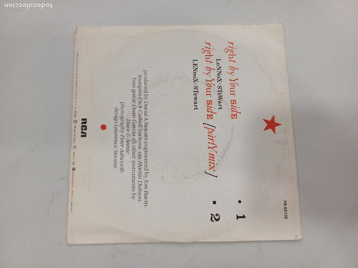 Discos de vinilo: EURYTHMICS/RIGHT BY YOUR SIDE/SINGLE PROMOCIONAL. - Foto 3