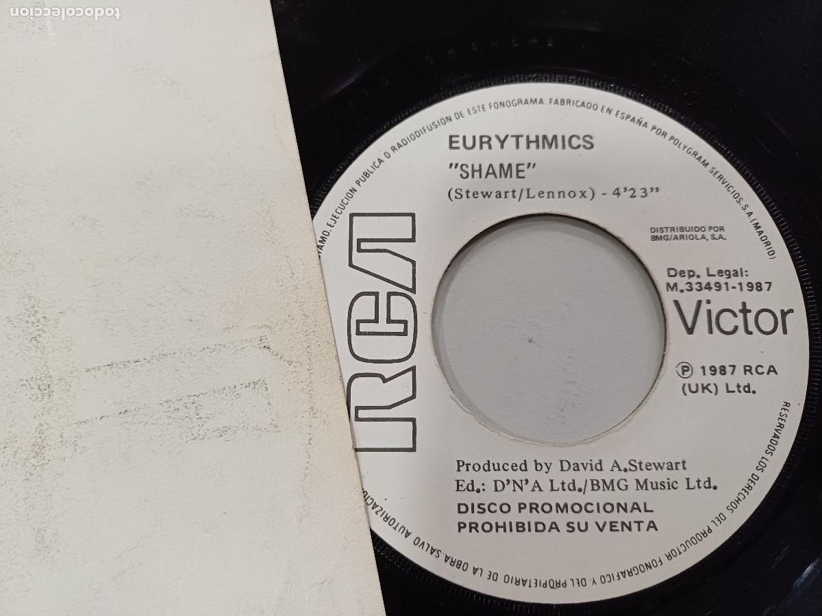 Discos de vinilo: EURYTHMICS/SHAME/SINGLE PROMOCIONAL. - Foto 2