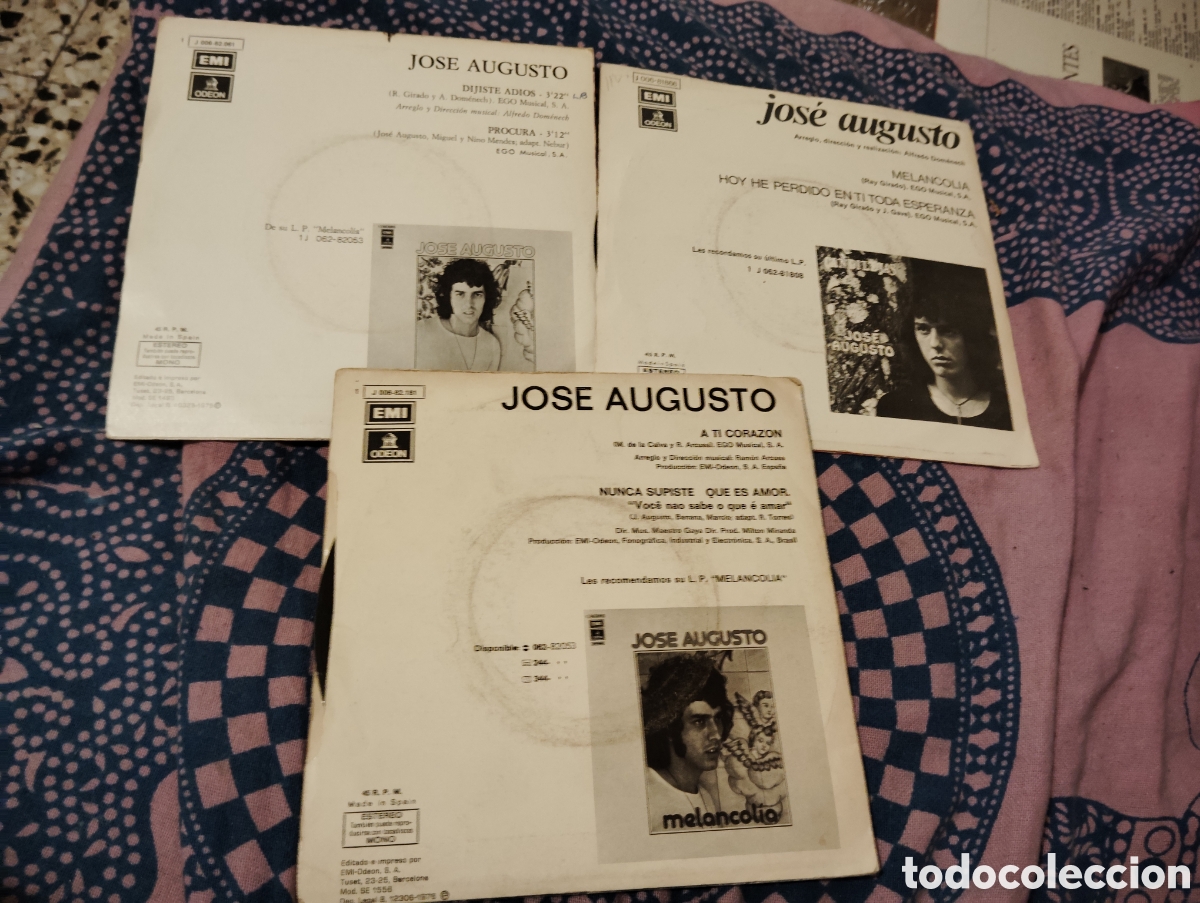 Discos de vinilo: JOSE AUGUSTO - LOTE DE 3 SINGLES . - Foto 2