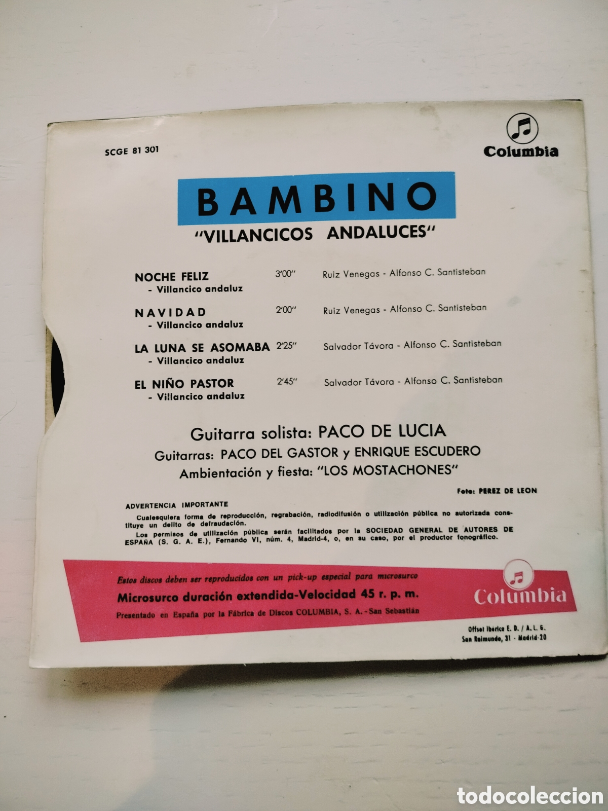 Discos de vinilo: EP Bambino/Paco de Luc&iacute;a - Foto 2