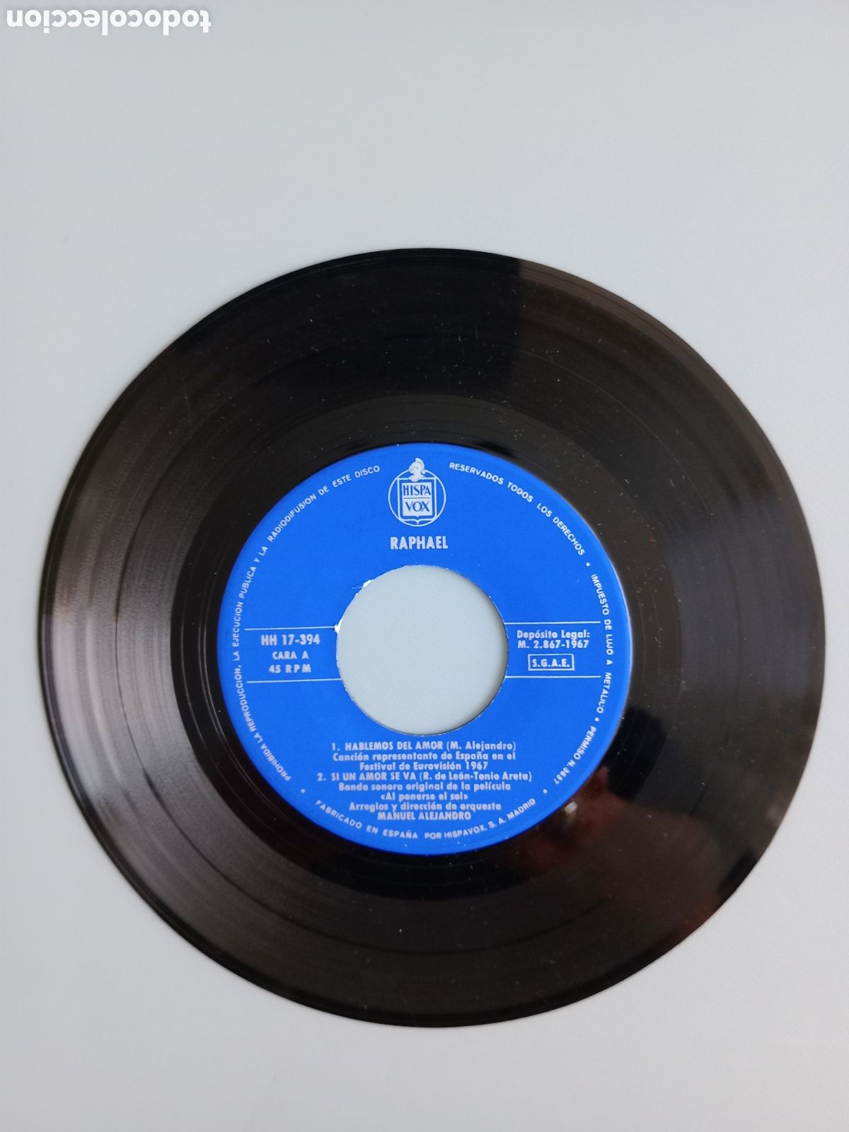 Discos de vinilo: Raphael eurovisi&oacute;n 67. EP - Foto 3