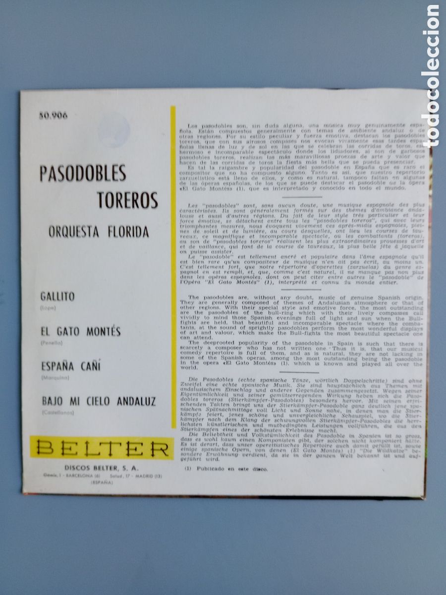 Discos de vinilo: Pasodobles toreros. EP - Foto 2