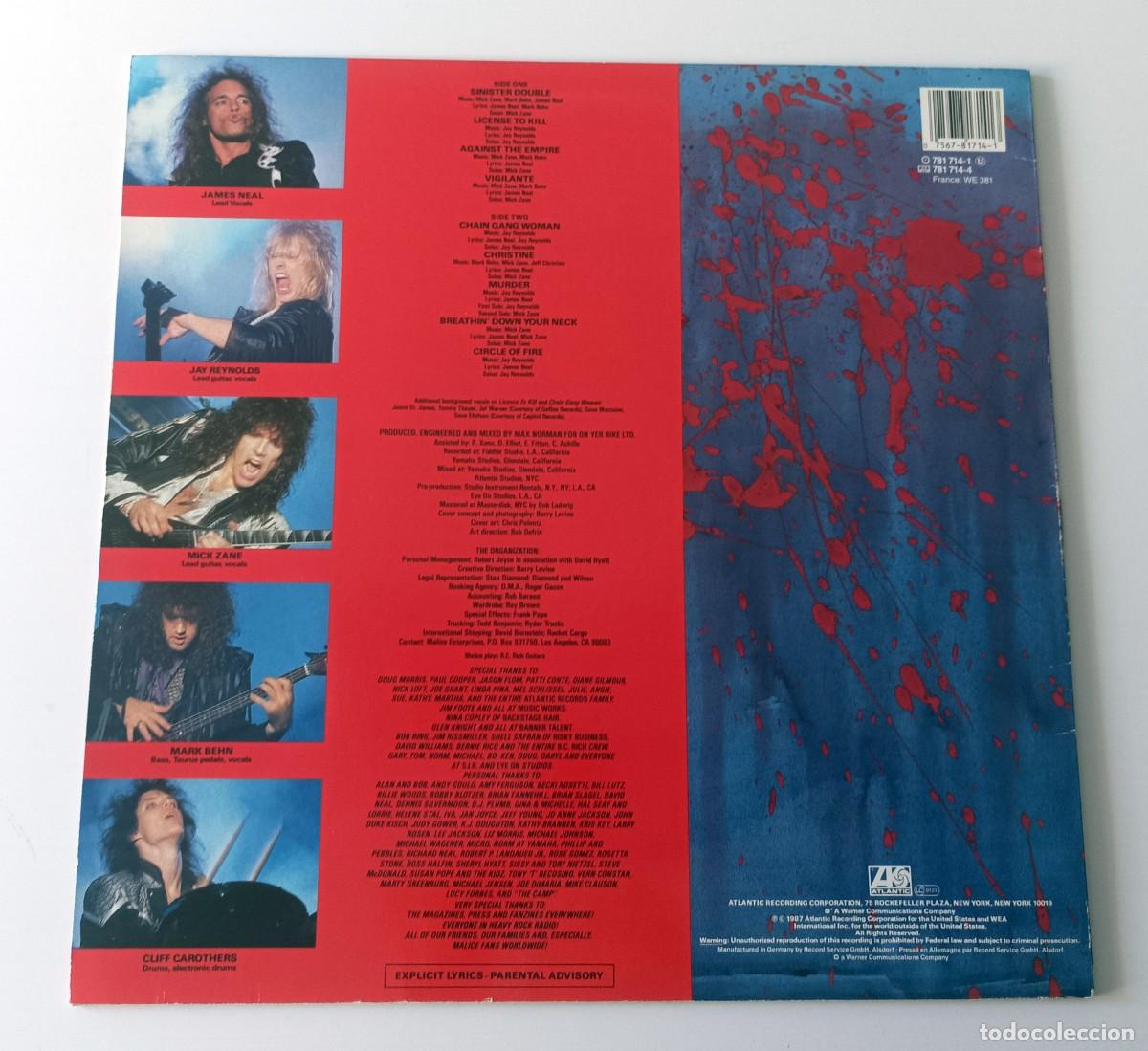 Discos de vinilo: LP MALICE - LICENSE TO KILL - Foto 2
