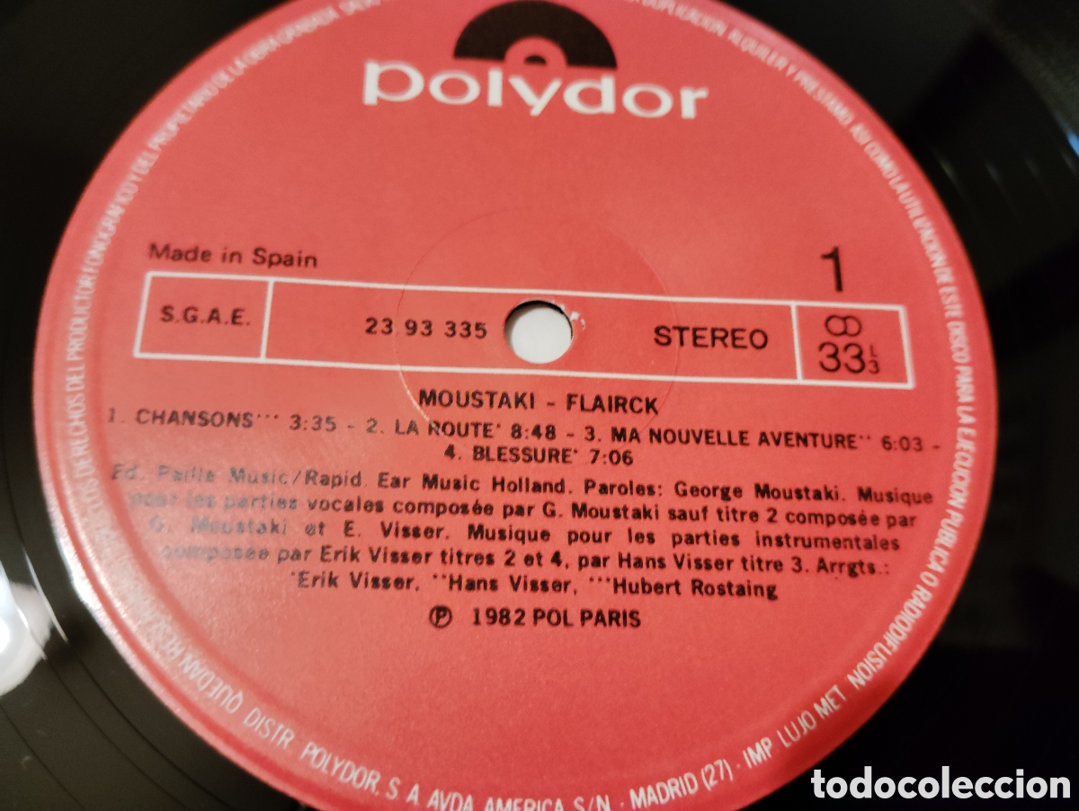 Discos de vinilo: MOUSTAKI & FLAIRCK - ( 1982 ) - Foto 3