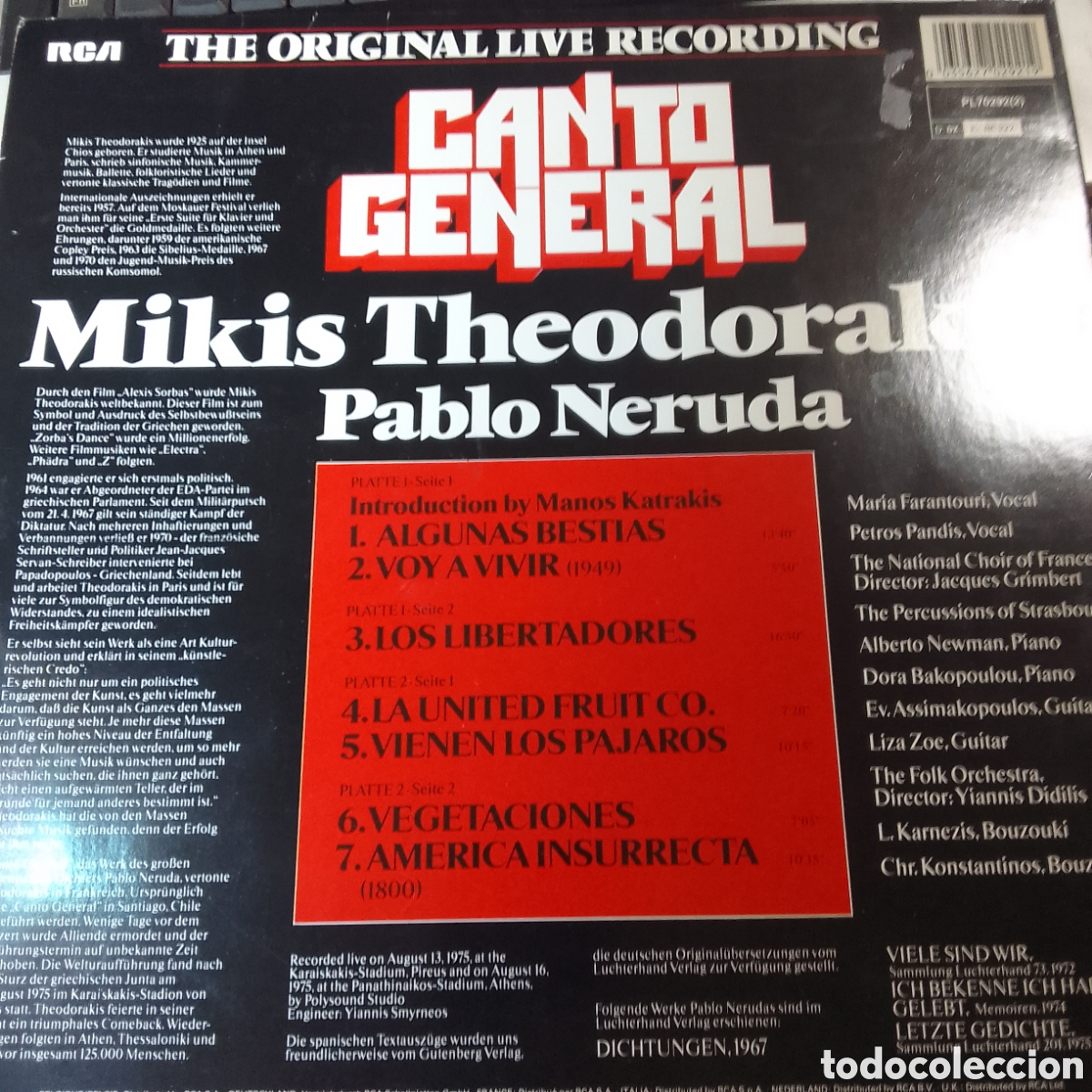 Discos de vinilo: MIKIS THEODORAKIS PABLO NERUDA DOBLE LP - Foto 2