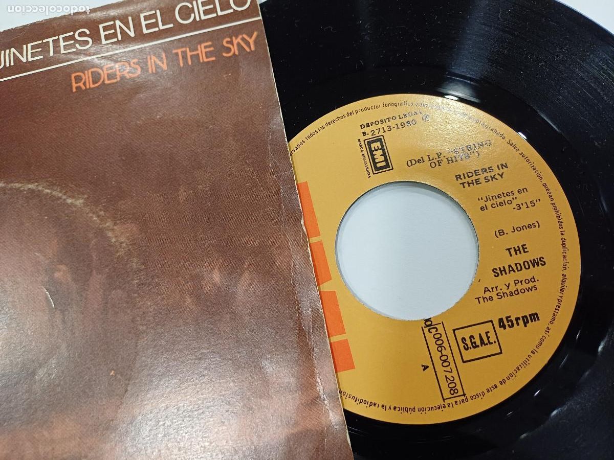 Discos de vinilo: THE SHADOWS/JINETES EN EL CIELO/SINGLE. - Foto 2