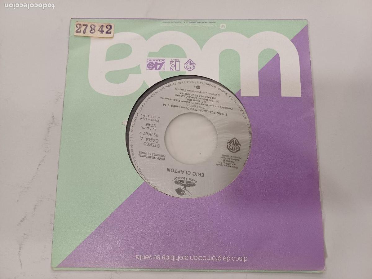 Discos de vinilo: ERIC CLAPTON/TRANQUILA LINDA/SINGLE PROMOCIONAL. - Foto 1