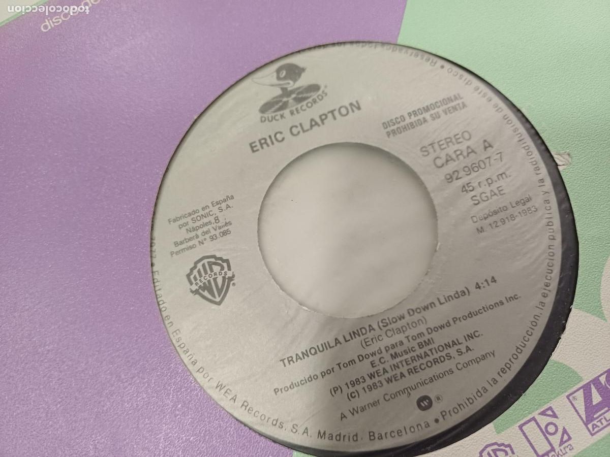 Discos de vinilo: ERIC CLAPTON/TRANQUILA LINDA/SINGLE PROMOCIONAL. - Foto 2