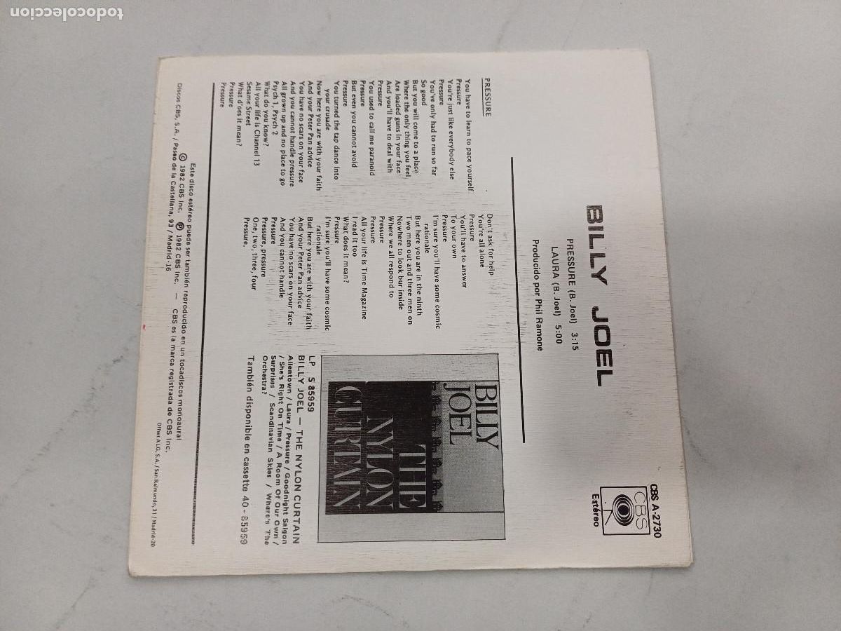 Discos de vinilo: BILLY JOEL/PRESSURE/SINGLE. - Foto 3