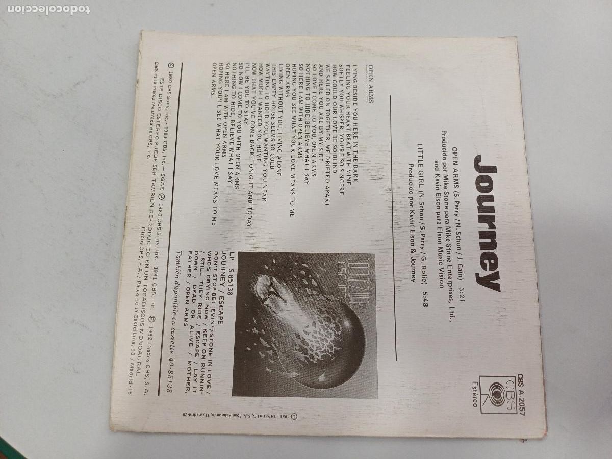 Discos de vinilo: JOURNEY/OPEN ARMS/SINGLE. - Foto 3