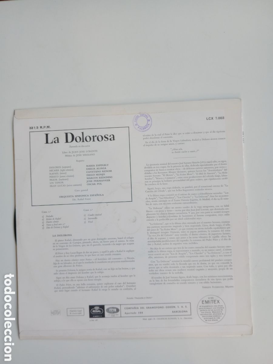 Discos de vinilo: La dolorosa. Jos&eacute; Serrano. LP - Foto 2
